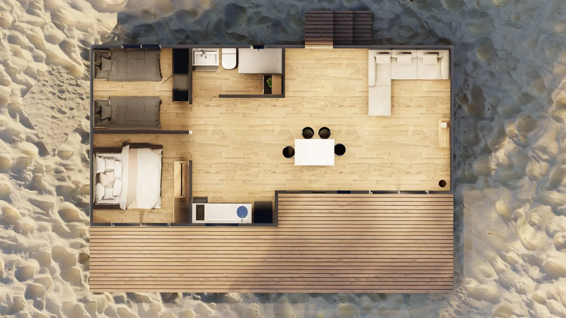 Planta de distribución de la casa prediseñada 55,5 m²